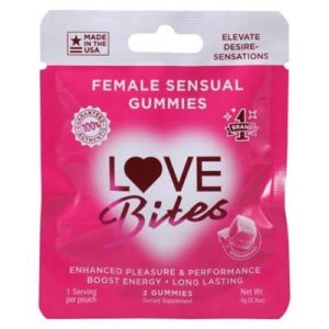 Love Bites Female Sensual Gummies Strawberry dietary supplement for women's wellness available at Vape & Ash Smoke Shop